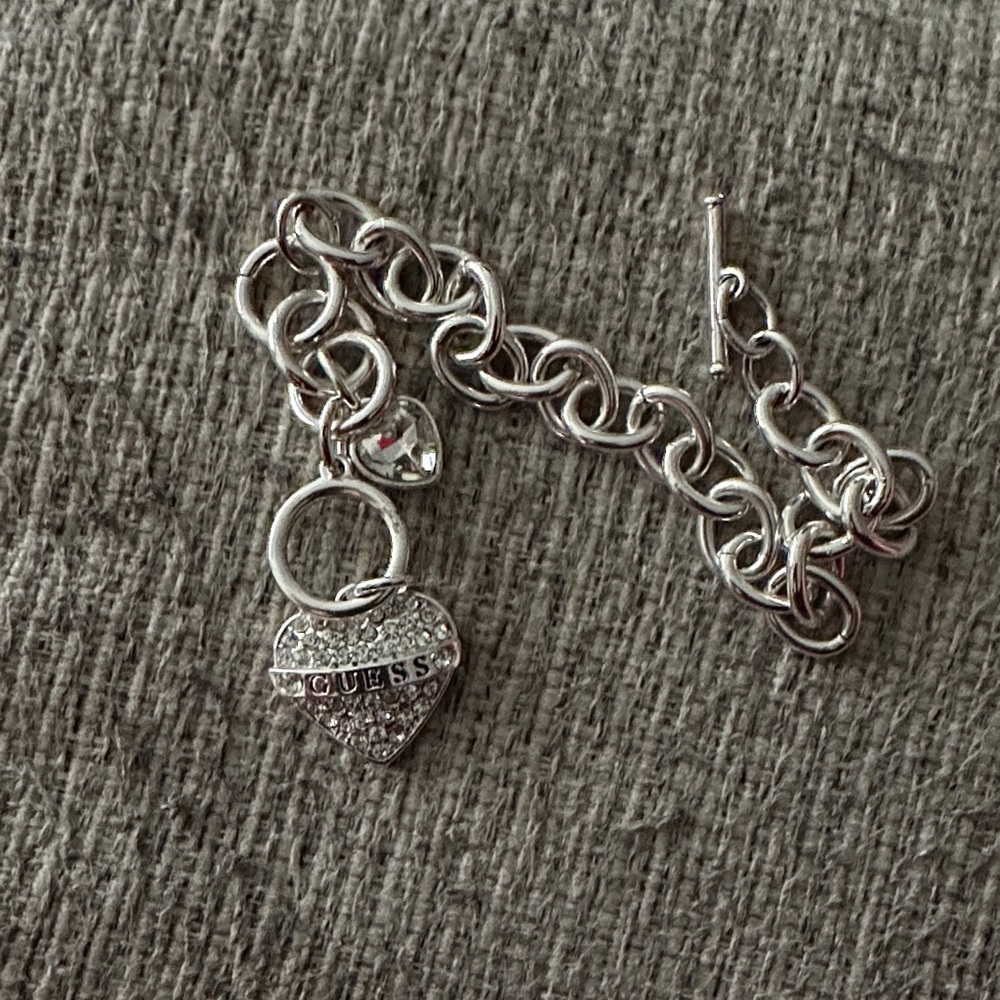 GUESS Silver Chain Bracelet with Heart Charm